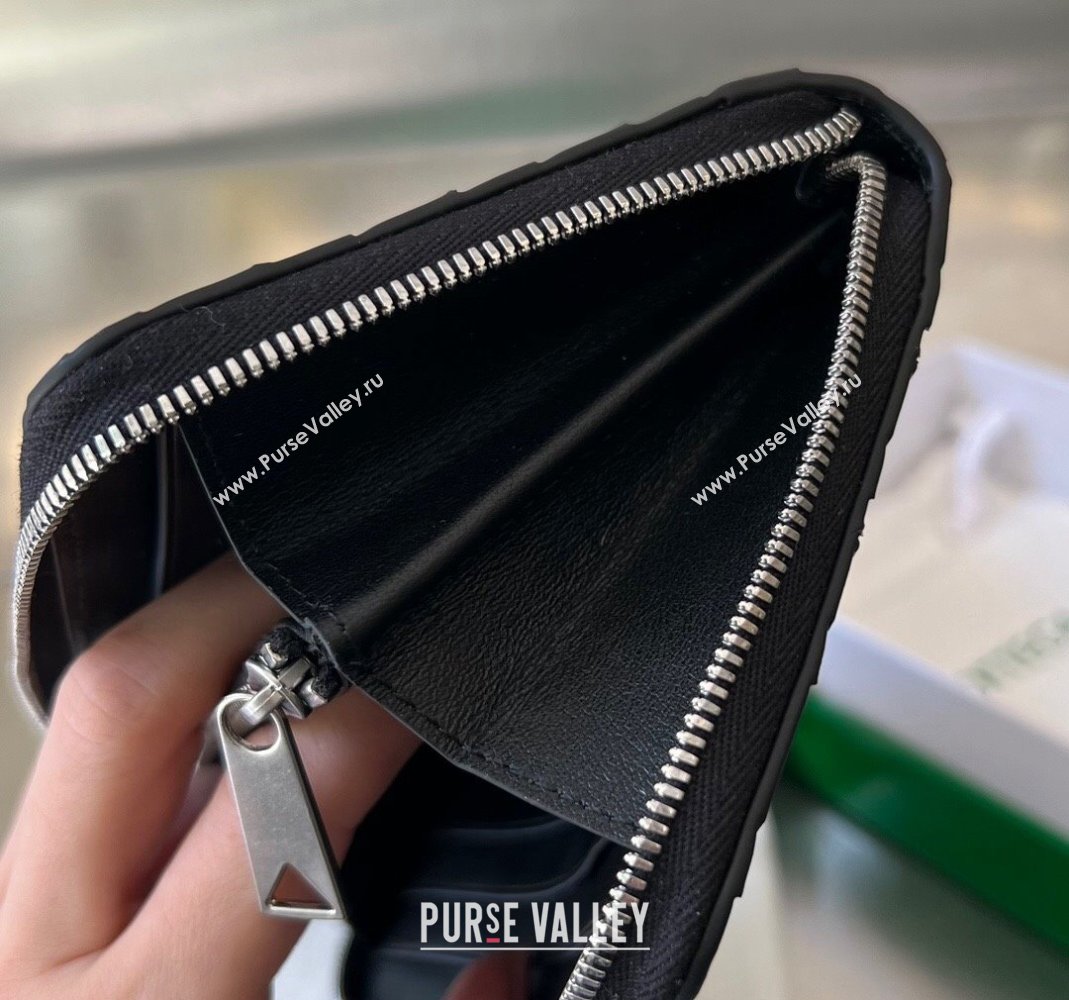 Bottega Veneta Intrecciato Leather Zipped Around Wallet with All-over Stitching Black 2024 749427 (WT-240418093)