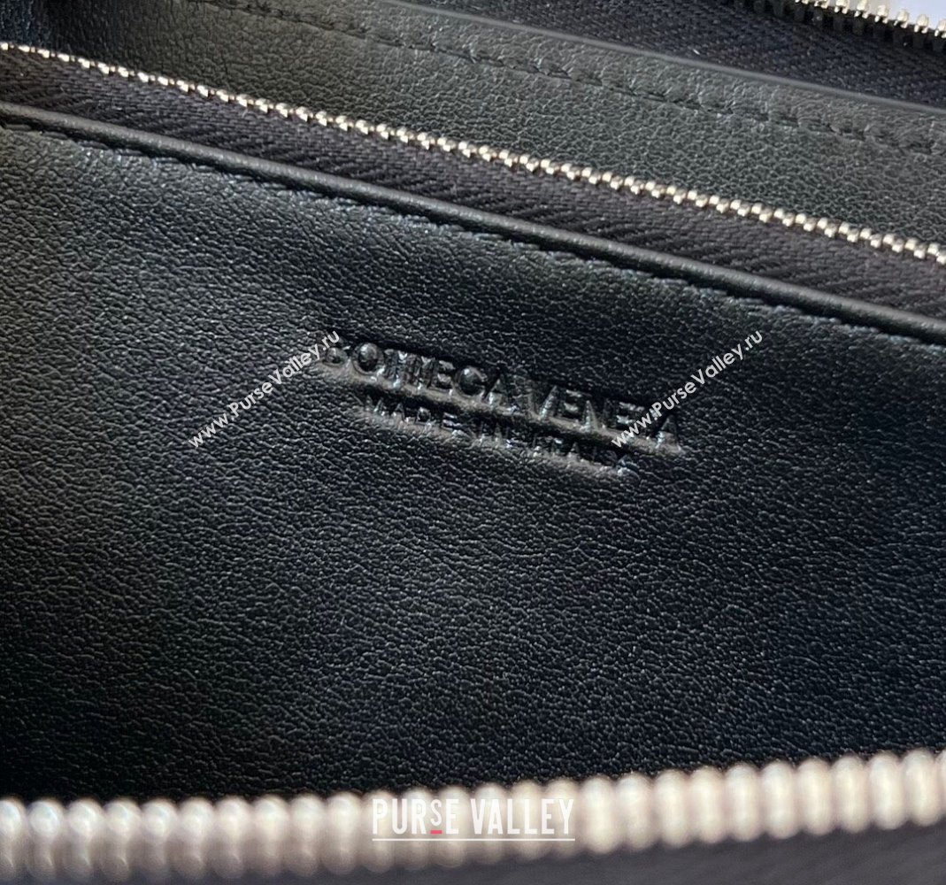 Bottega Veneta Intrecciato Leather Zipped Around Wallet with All-over Stitching Black 2024 749427 (WT-240418093)