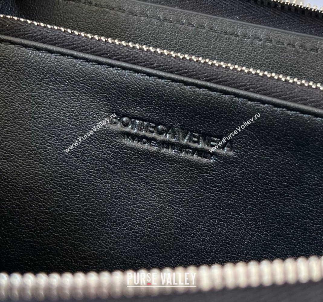 Bottega Veneta Intrecciato Leather Zipped Around Wallet with All-over Stitching Black 2024 749427 (WT-240418093)