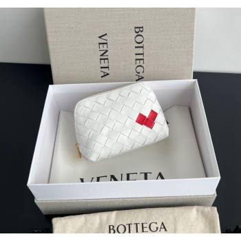 Bottega Veneta Intrecciato Leather Beauty Pouch with Red Heart White 2024 764044 (WT-240418094)