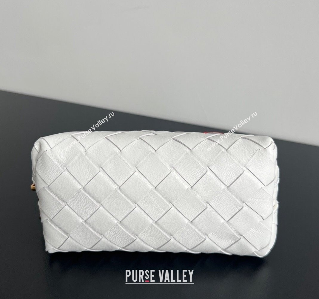 Bottega Veneta Intrecciato Leather Beauty Pouch with Red Heart White 2024 764044 (WT-240418094)