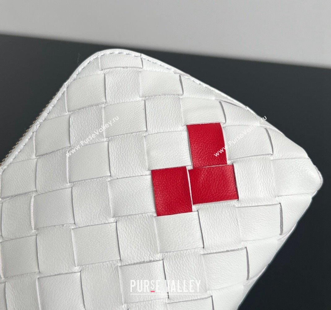 Bottega Veneta Intrecciato Leather Beauty Pouch with Red Heart White 2024 764044 (WT-240418094)