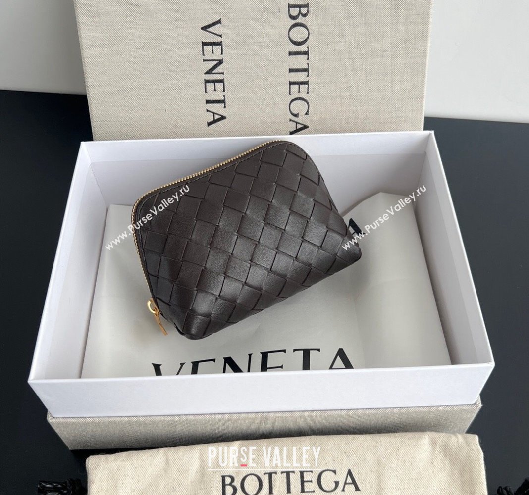 Bottega Veneta Intrecciato Leather Beauty Pouch Fondant Brown 2024 764044 (WT-240418095)