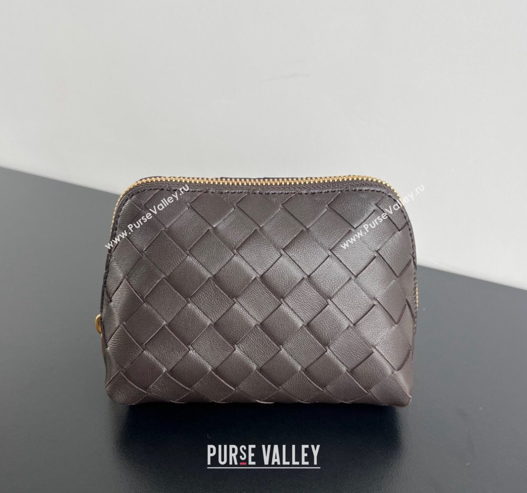 Bottega Veneta Intrecciato Leather Beauty Pouch Fondant Brown 2024 764044 (WT-240418095)