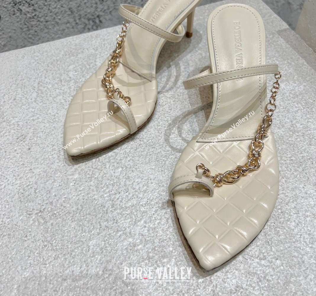 Bottega Veneta Leaf Heel Sandals 6.5cm with Chain in Lambskin White 2024 (MD-240430172)