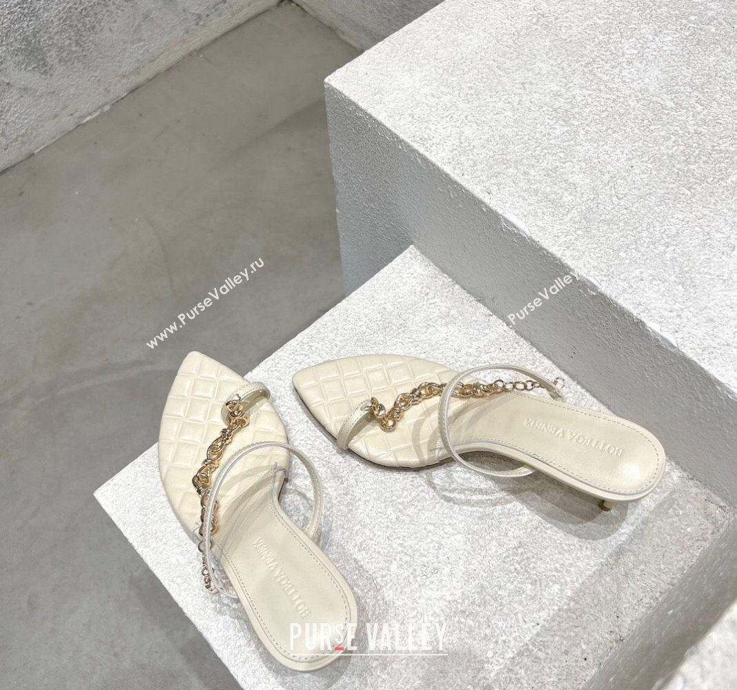 Bottega Veneta Leaf Heel Sandals 6.5cm with Chain in Lambskin White 2024 (MD-240430172)