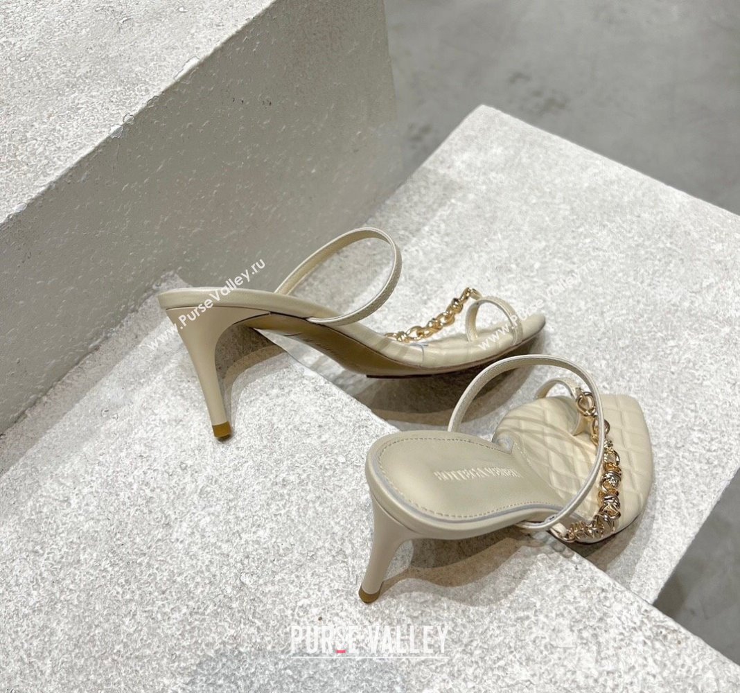 Bottega Veneta Leaf Heel Sandals 6.5cm with Chain in Lambskin White 2024 (MD-240430172)