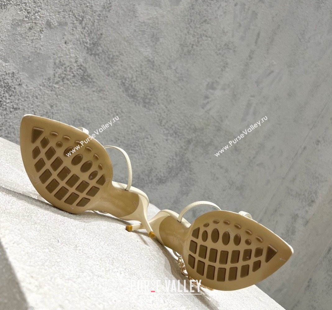 Bottega Veneta Leaf Heel Sandals 6.5cm with Chain in Lambskin White 2024 (MD-240430172)