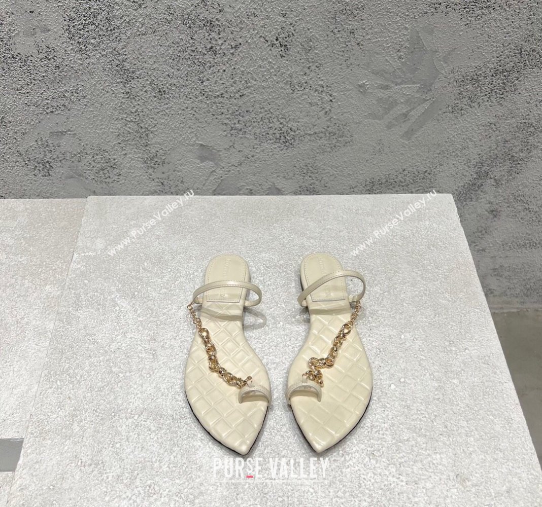 Bottega Veneta Leaf Flat Sandals with Chain in Lambskin White 2024 (MD-240430174)