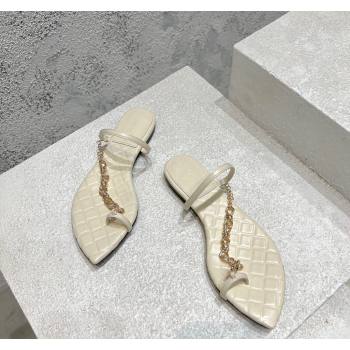 Bottega Veneta Leaf Flat Sandals with Chain in Lambskin White 2024 (MD-240430174)