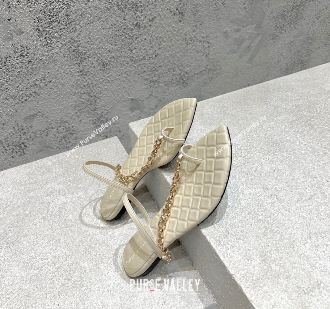 Bottega Veneta Leaf Flat Sandals with Chain in Lambskin White 2024 (MD-240430174)