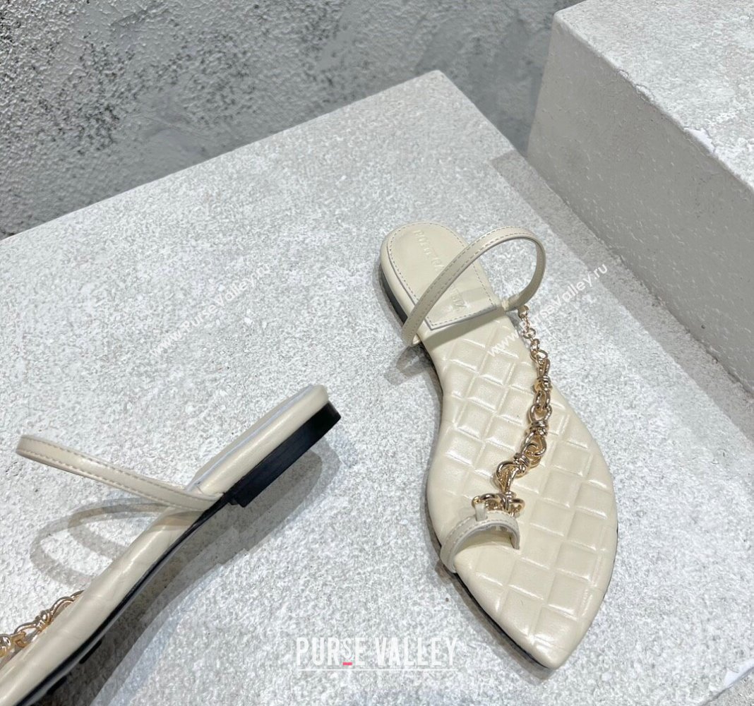 Bottega Veneta Leaf Flat Sandals with Chain in Lambskin White 2024 (MD-240430174)