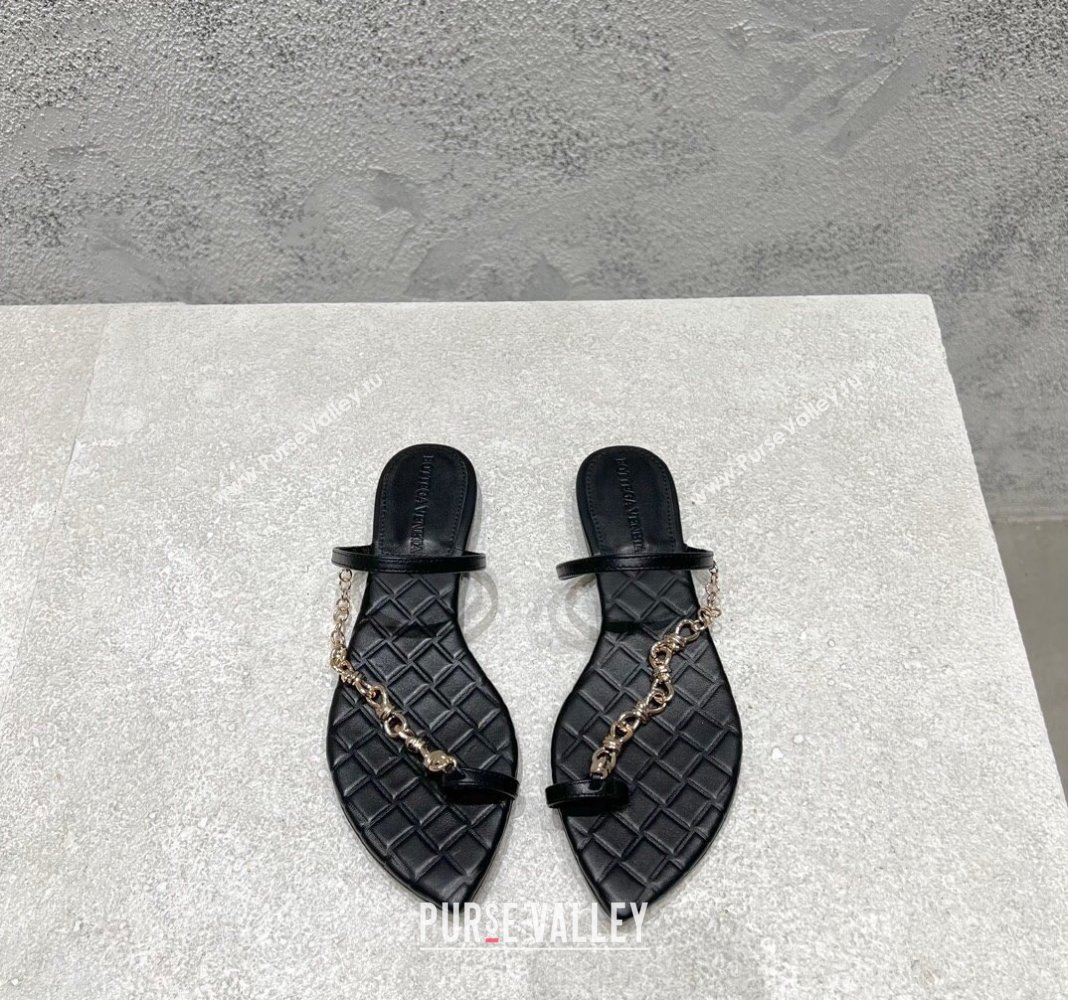 Bottega Veneta Leaf Flat Sandals with Chain in Lambskin Black 2024 (MD-240430175)