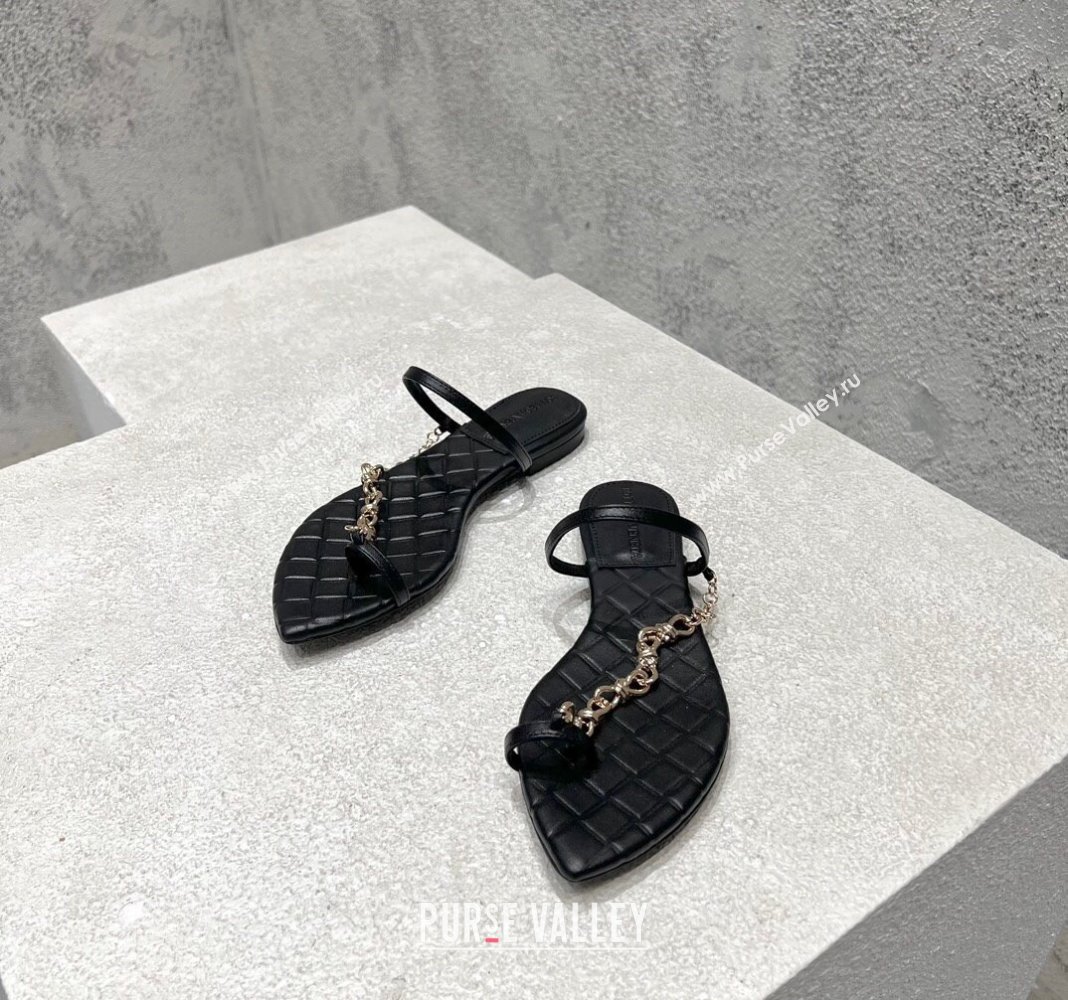 Bottega Veneta Leaf Flat Sandals with Chain in Lambskin Black 2024 (MD-240430175)