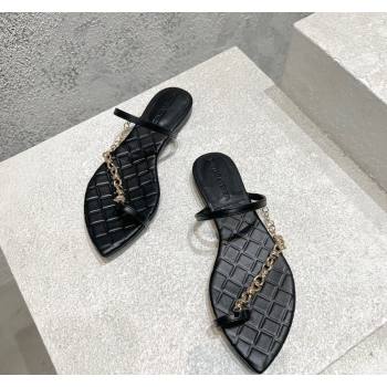 Bottega Veneta Leaf Flat Sandals with Chain in Lambskin Black 2024 (MD-240430175)