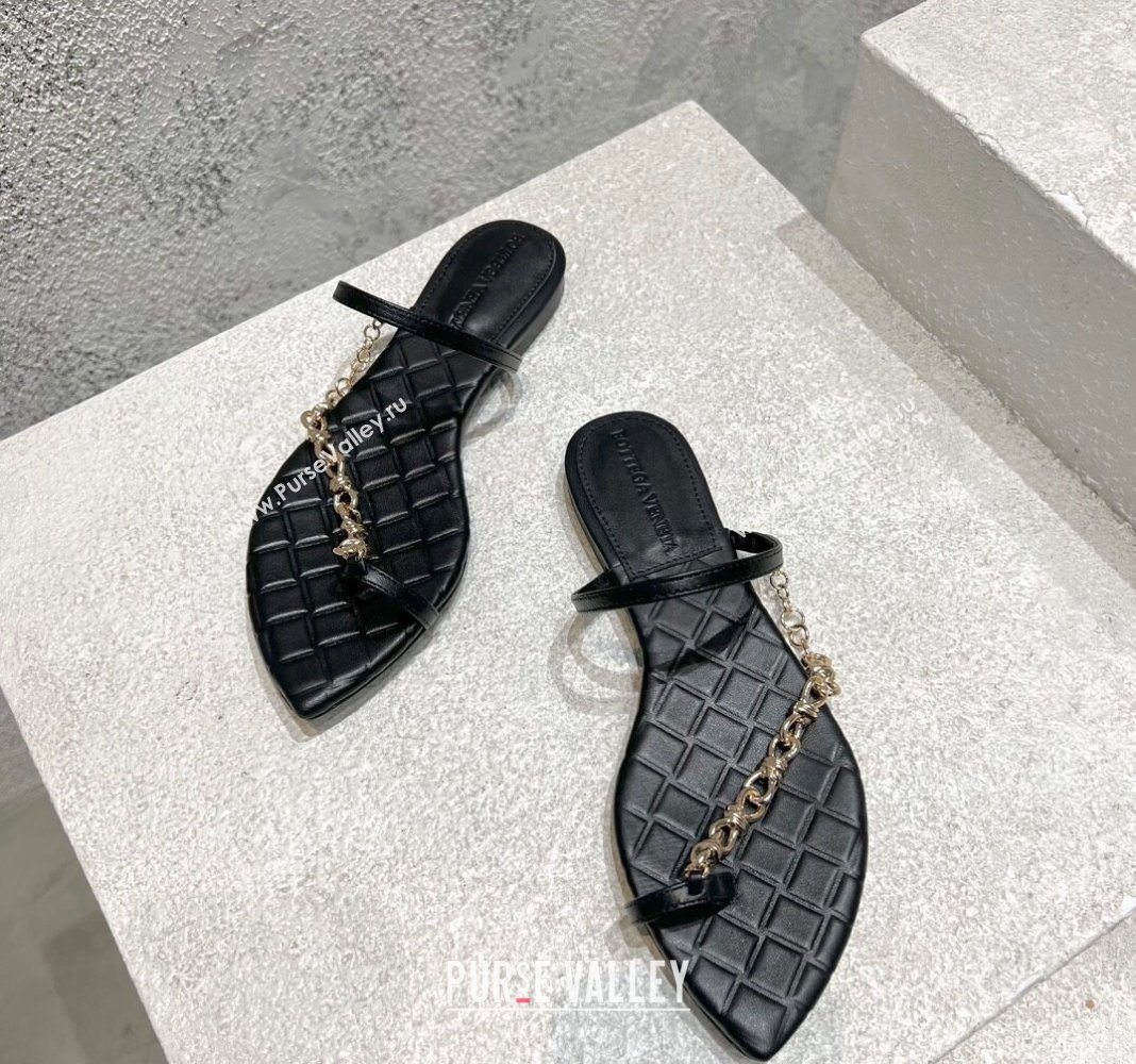 Bottega Veneta Leaf Flat Sandals with Chain in Lambskin Black 2024 (MD-240430175)