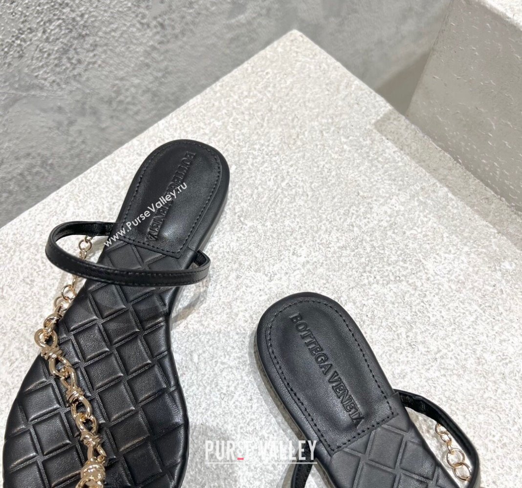 Bottega Veneta Leaf Flat Sandals with Chain in Lambskin Black 2024 (MD-240430175)