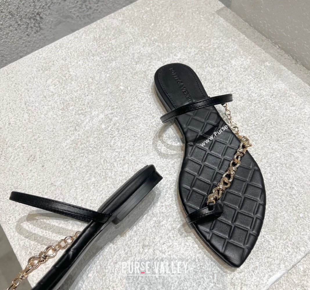 Bottega Veneta Leaf Flat Sandals with Chain in Lambskin Black 2024 (MD-240430175)