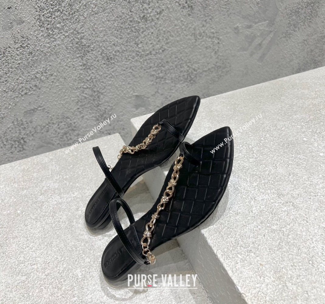 Bottega Veneta Leaf Flat Sandals with Chain in Lambskin Black 2024 (MD-240430175)