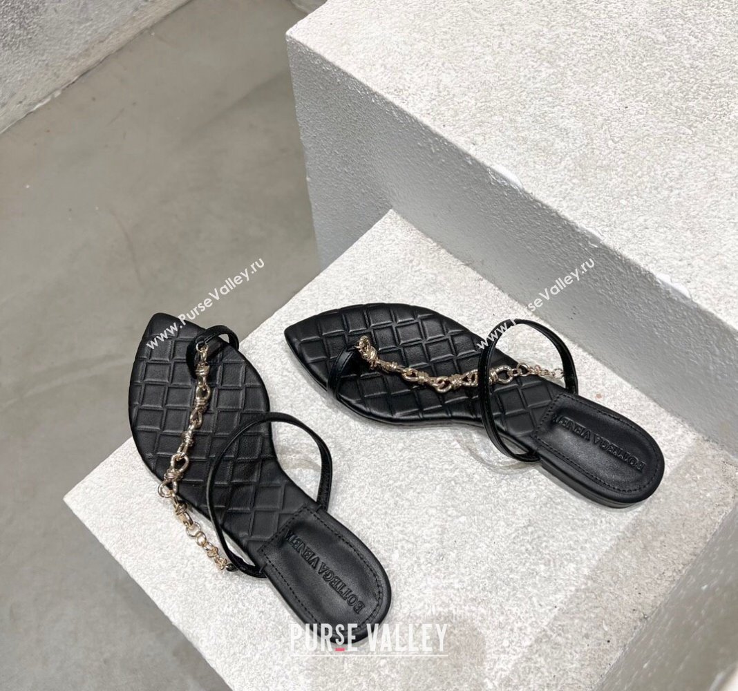 Bottega Veneta Leaf Flat Sandals with Chain in Lambskin Black 2024 (MD-240430175)