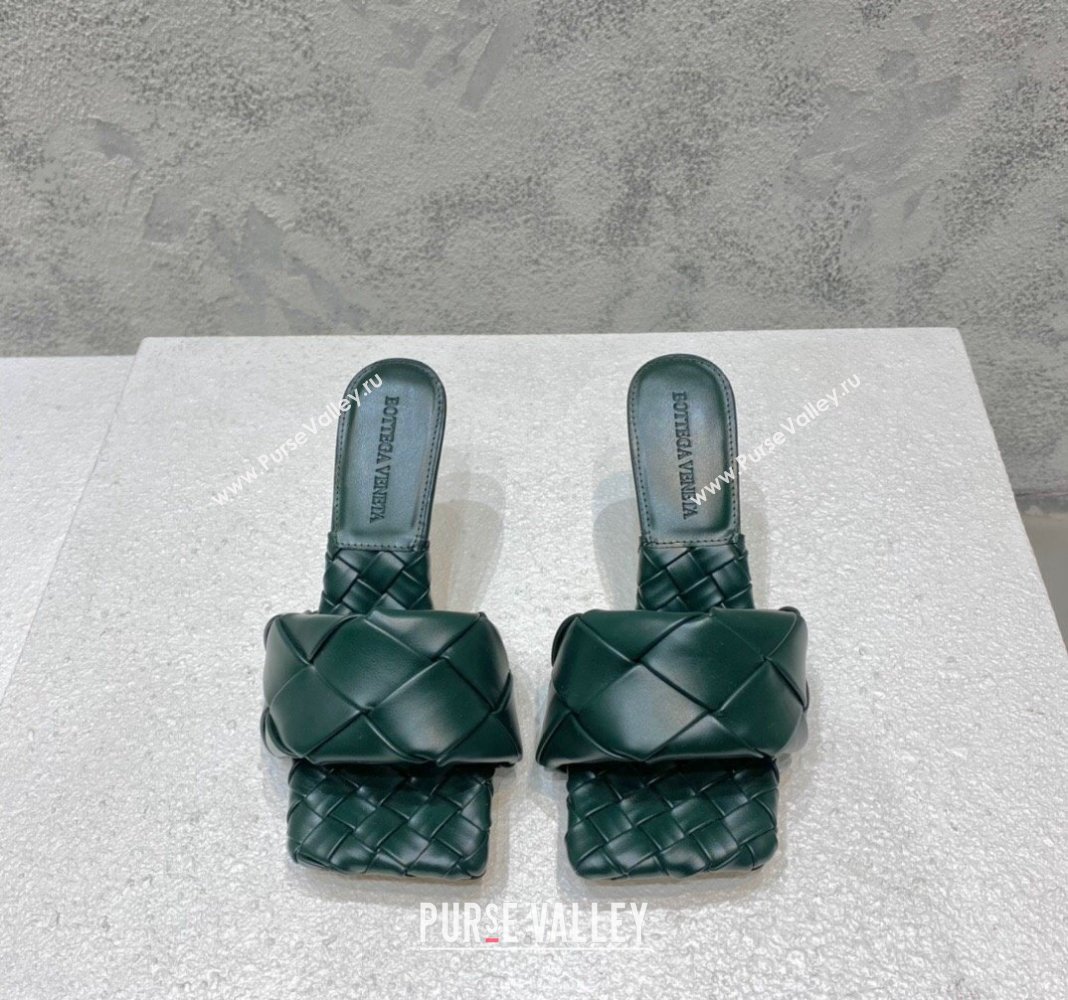 Bottega Veneta Lido Heel Slide Sandals 9.5cm in Intrecciato Leather Dark Green 2024 0430 (MD-240430176)