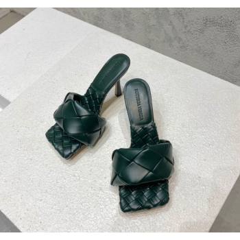 Bottega Veneta Lido Heel Slide Sandals 9.5cm in Intrecciato Leather Dark Green 2024 0430 (MD-240430176)