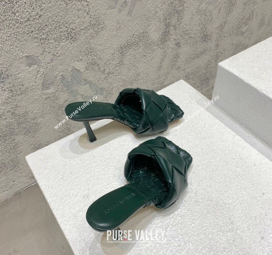 Bottega Veneta Lido Heel Slide Sandals 9.5cm in Intrecciato Leather Dark Green 2024 0430 (MD-240430176)