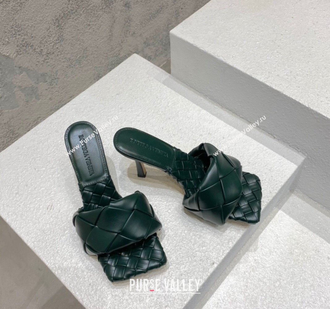Bottega Veneta Lido Heel Slide Sandals 9.5cm in Intrecciato Leather Dark Green 2024 0430 (MD-240430176)