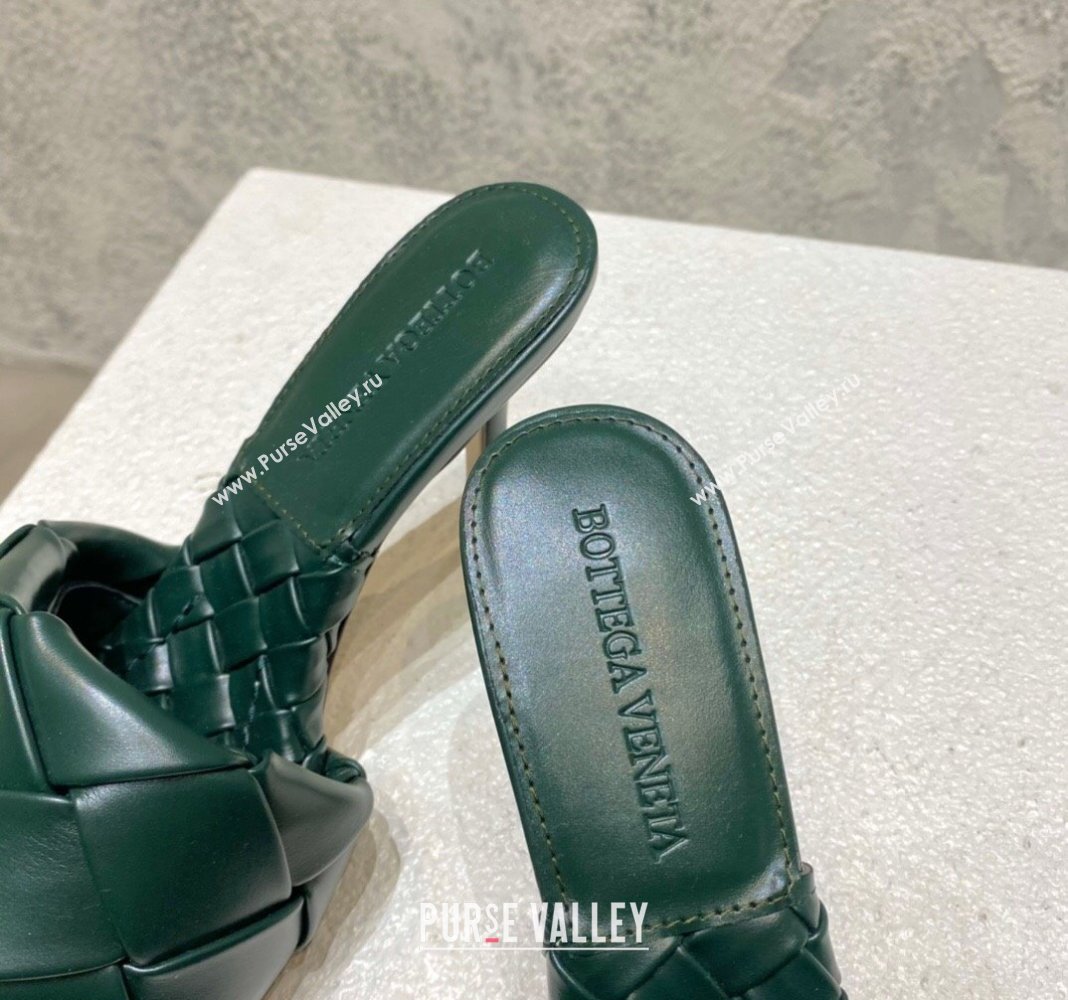 Bottega Veneta Lido Heel Slide Sandals 9.5cm in Intrecciato Leather Dark Green 2024 0430 (MD-240430176)