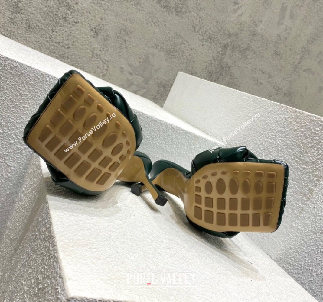 Bottega Veneta Lido Heel Slide Sandals 9.5cm in Intrecciato Leather Dark Green 2024 0430 (MD-240430176)