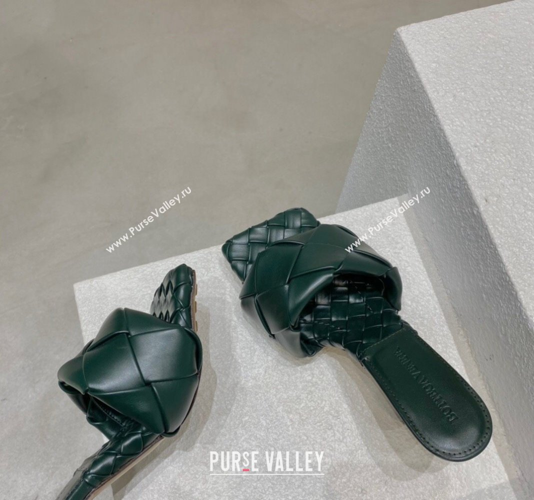 Bottega Veneta Lido Heel Slide Sandals 9.5cm in Intrecciato Leather Dark Green 2024 0430 (MD-240430176)