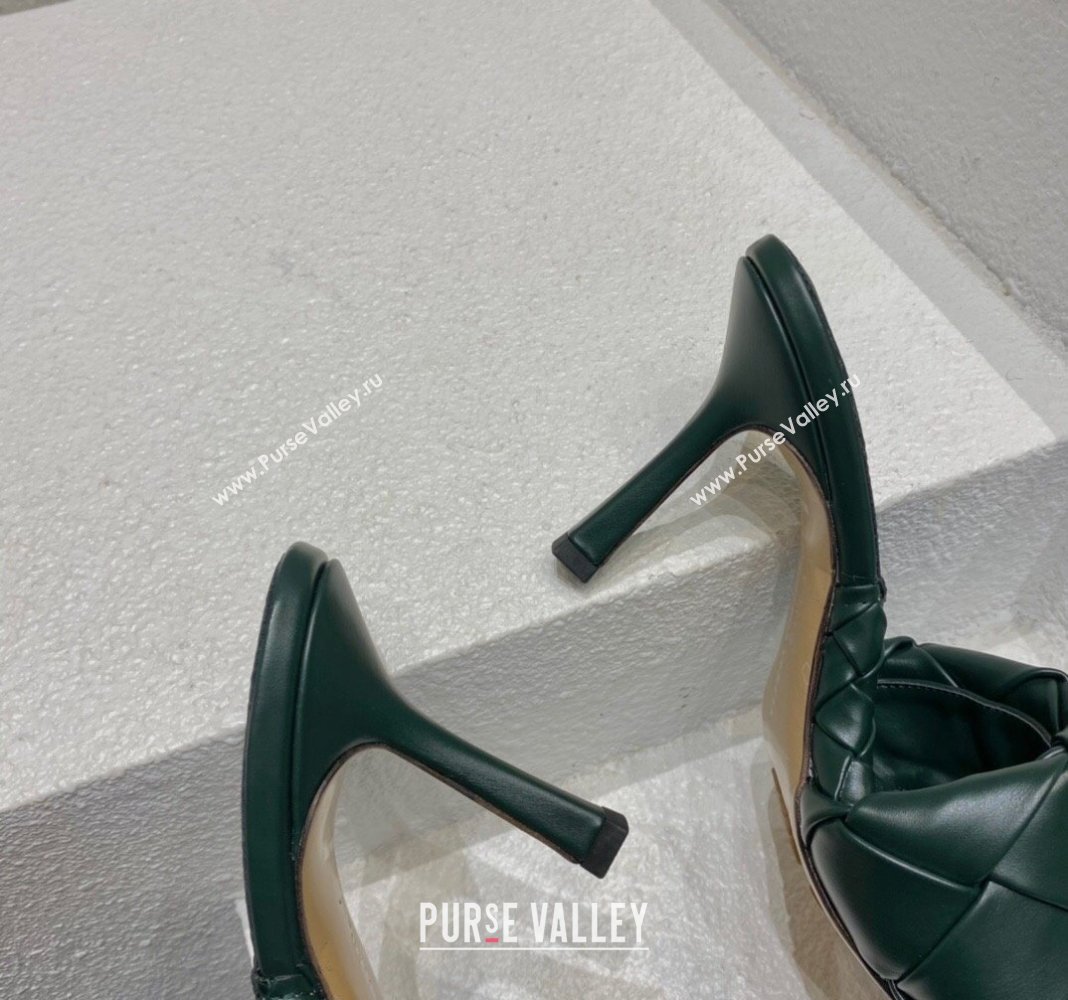 Bottega Veneta Lido Heel Slide Sandals 9.5cm in Intrecciato Leather Dark Green 2024 0430 (MD-240430176)