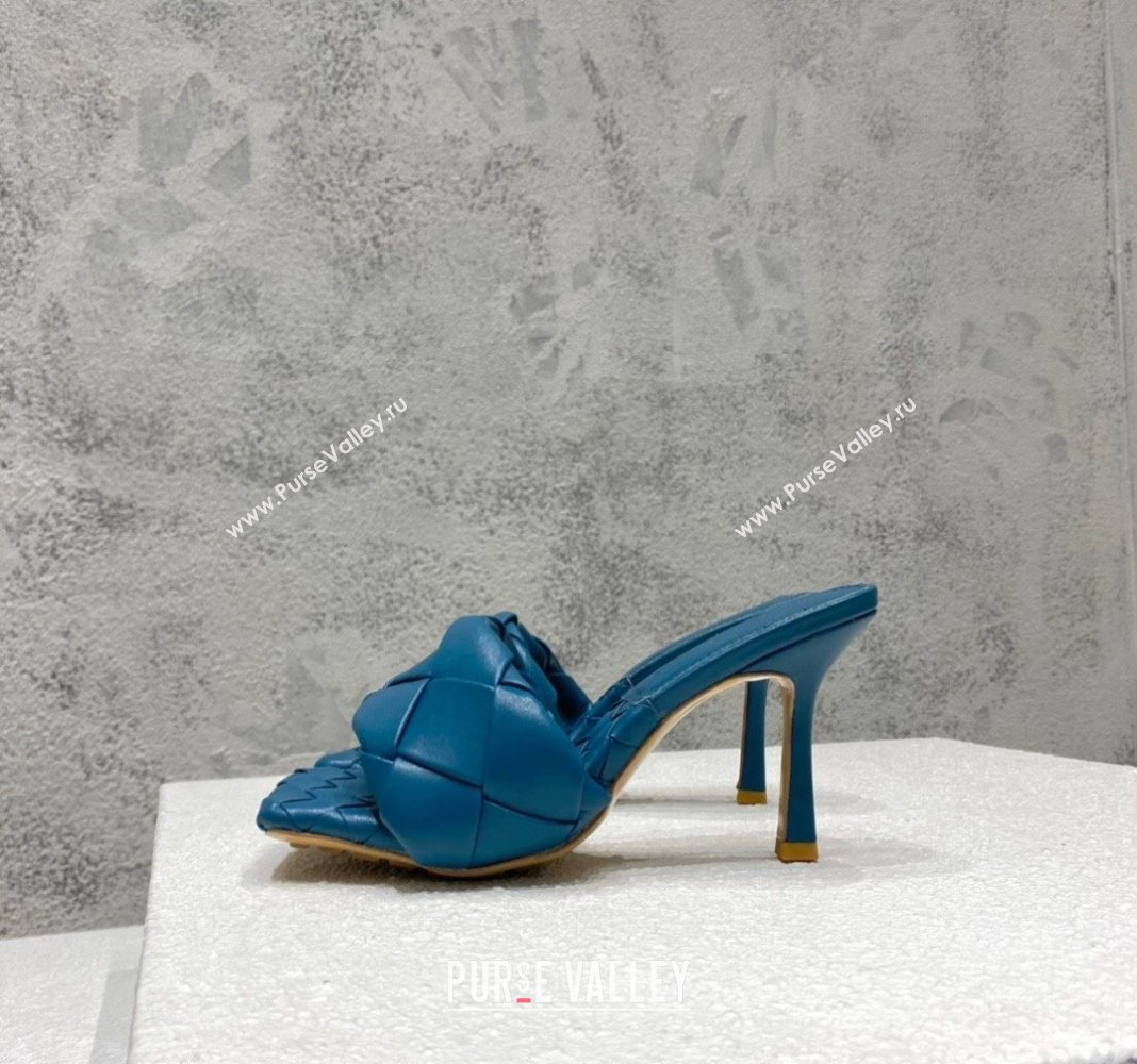 Bottega Veneta Lido Heel Slide Sandals 9.5cm in Intrecciato Leather Dark Blue 2024 0430 (MD-240430177)