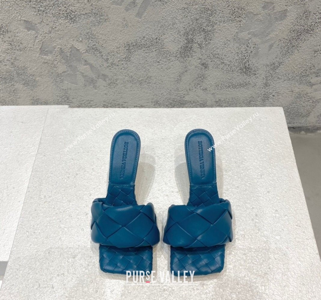 Bottega Veneta Lido Heel Slide Sandals 9.5cm in Intrecciato Leather Dark Blue 2024 0430 (MD-240430177)