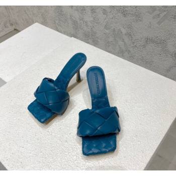 Bottega Veneta Lido Heel Slide Sandals 9.5cm in Intrecciato Leather Dark Blue 2024 0430 (MD-240430177)