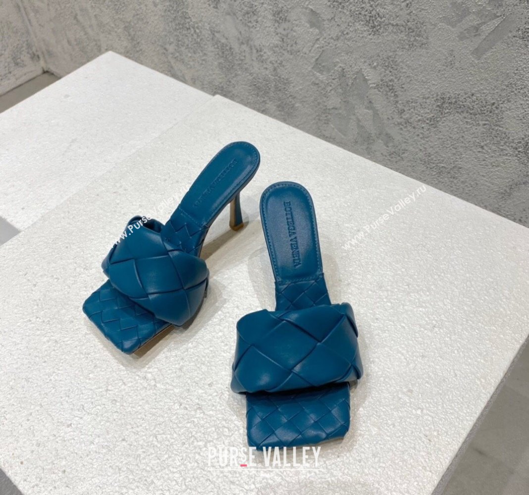 Bottega Veneta Lido Heel Slide Sandals 9.5cm in Intrecciato Leather Dark Blue 2024 0430 (MD-240430177)