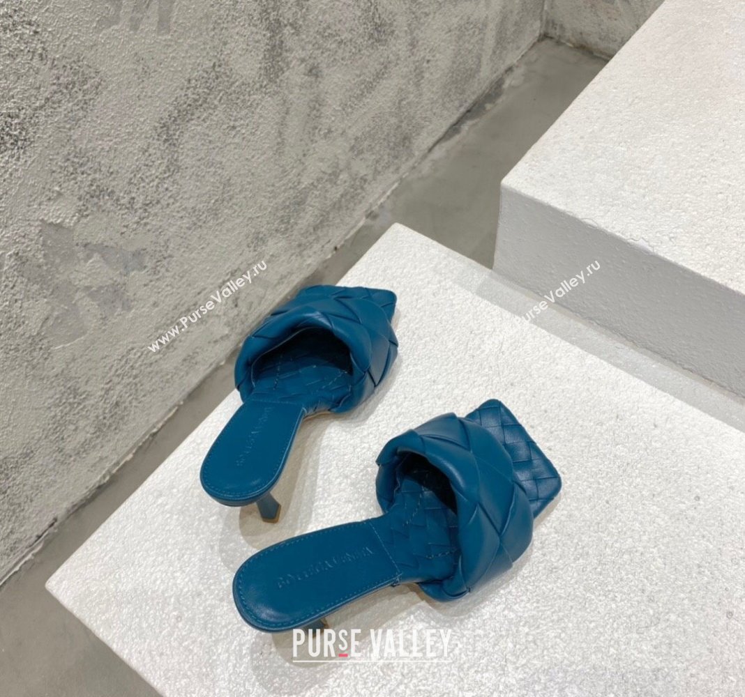 Bottega Veneta Lido Heel Slide Sandals 9.5cm in Intrecciato Leather Dark Blue 2024 0430 (MD-240430177)