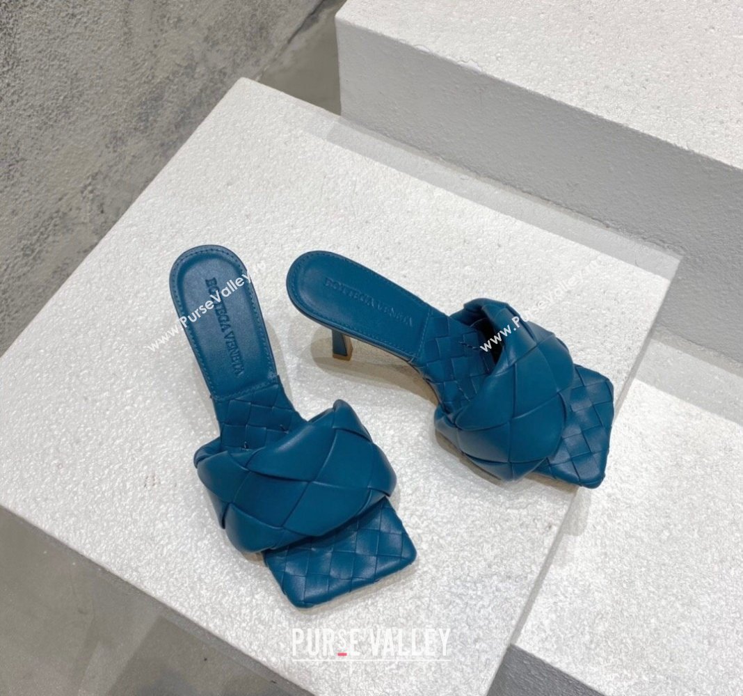 Bottega Veneta Lido Heel Slide Sandals 9.5cm in Intrecciato Leather Dark Blue 2024 0430 (MD-240430177)