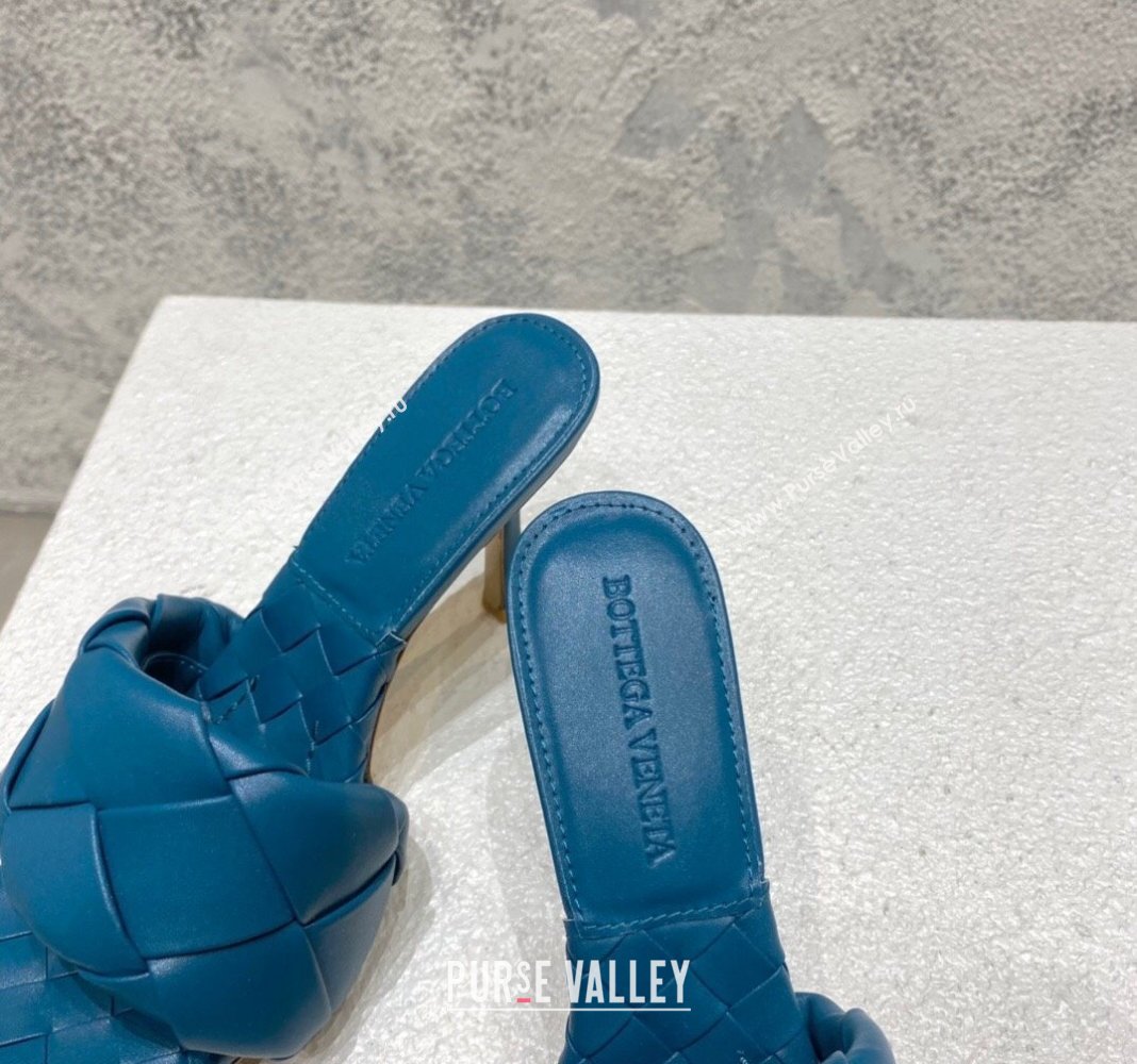 Bottega Veneta Lido Heel Slide Sandals 9.5cm in Intrecciato Leather Dark Blue 2024 0430 (MD-240430177)