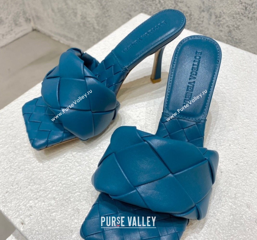 Bottega Veneta Lido Heel Slide Sandals 9.5cm in Intrecciato Leather Dark Blue 2024 0430 (MD-240430177)