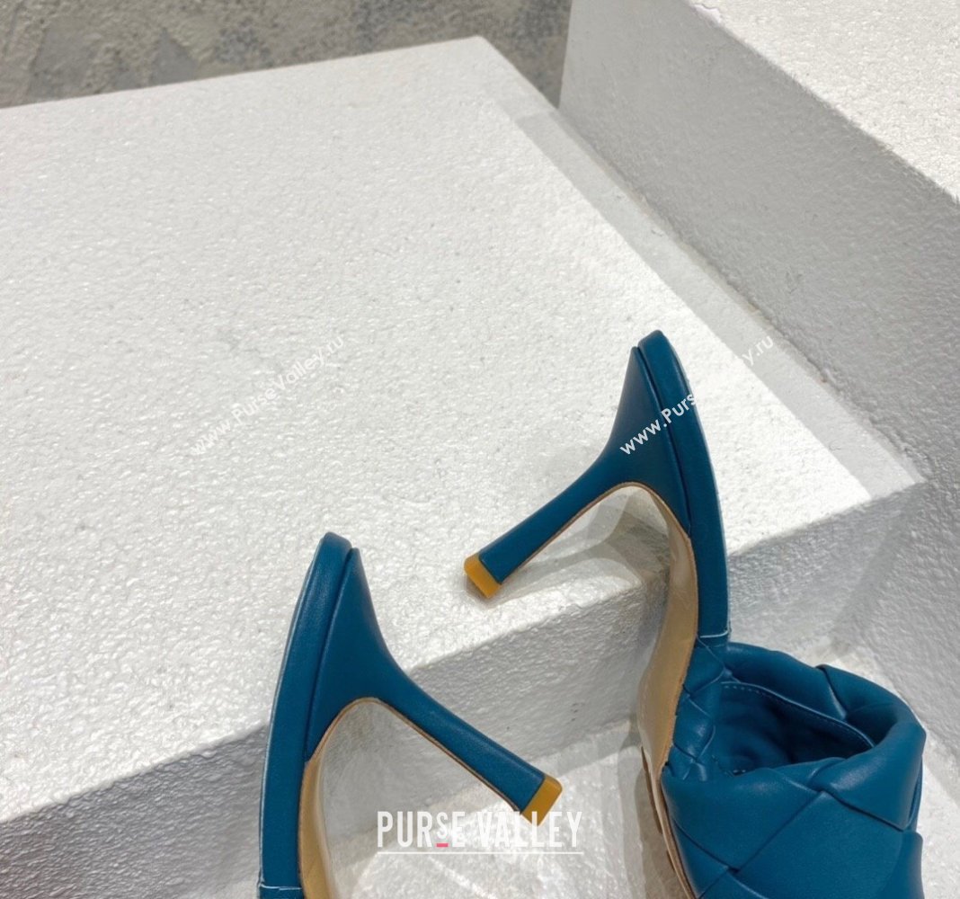 Bottega Veneta Lido Heel Slide Sandals 9.5cm in Intrecciato Leather Dark Blue 2024 0430 (MD-240430177)