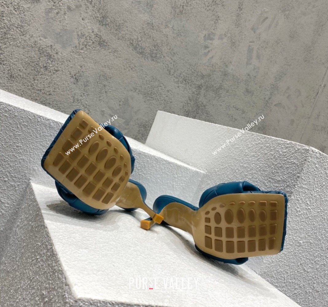 Bottega Veneta Lido Heel Slide Sandals 9.5cm in Intrecciato Leather Dark Blue 2024 0430 (MD-240430177)