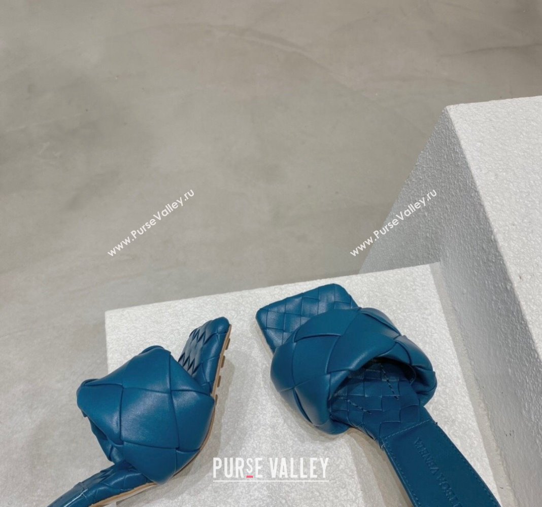 Bottega Veneta Lido Heel Slide Sandals 9.5cm in Intrecciato Leather Dark Blue 2024 0430 (MD-240430177)