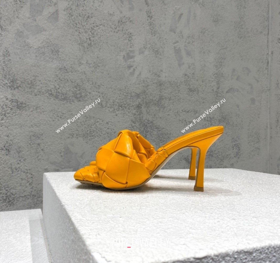 Bottega Veneta Lido Heel Slide Sandals 9.5cm in Intrecciato Leather Orange Yellow 2024 0430 (MD-240430178)