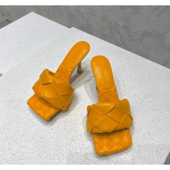 Bottega Veneta Lido Heel Slide Sandals 9.5cm in Intrecciato Leather Orange Yellow 2024 0430 (MD-240430178)
