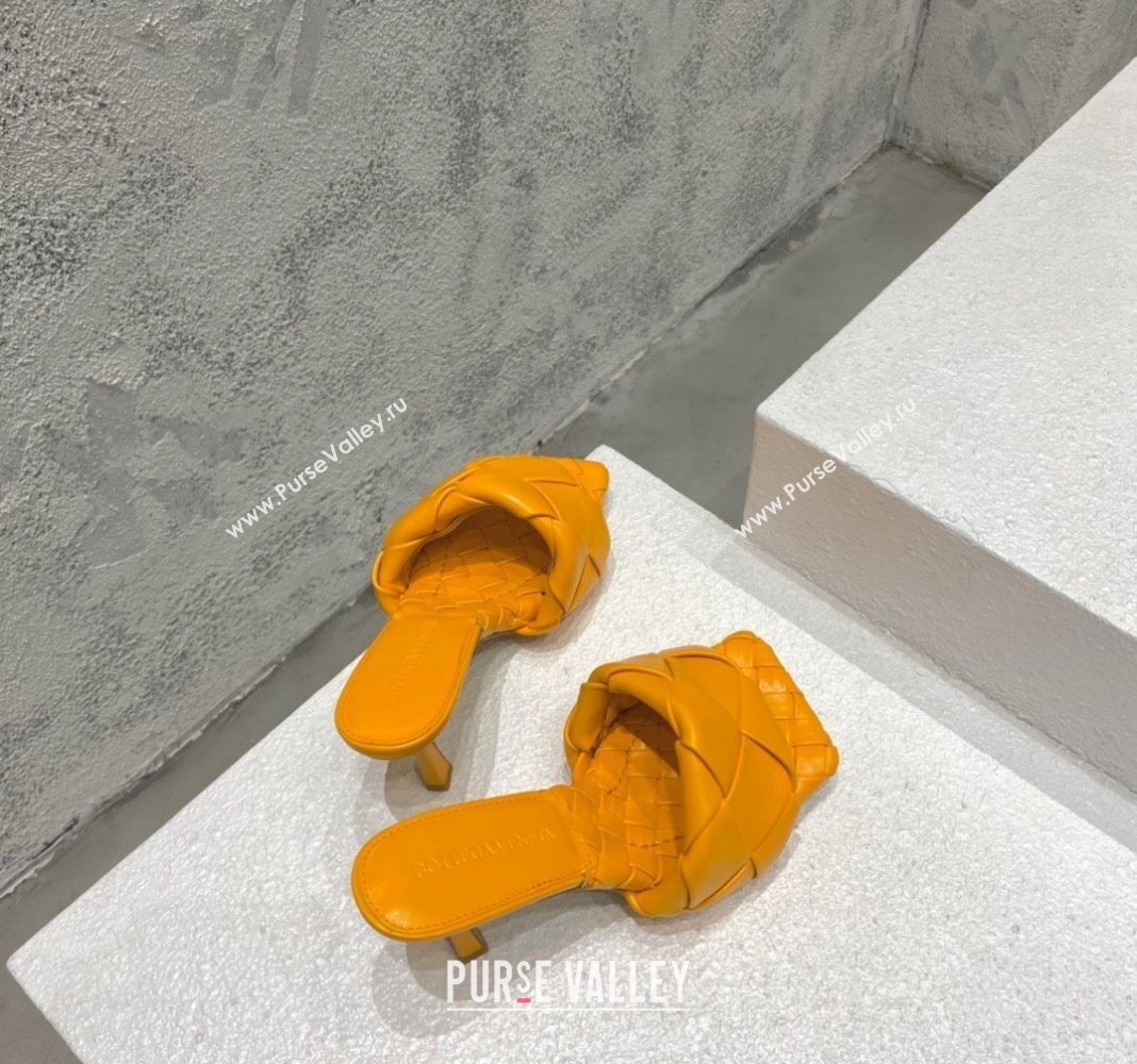 Bottega Veneta Lido Heel Slide Sandals 9.5cm in Intrecciato Leather Orange Yellow 2024 0430 (MD-240430178)