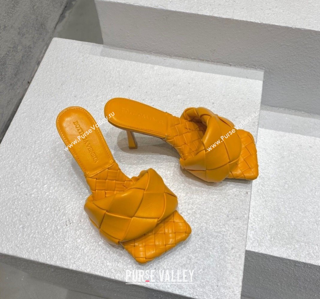 Bottega Veneta Lido Heel Slide Sandals 9.5cm in Intrecciato Leather Orange Yellow 2024 0430 (MD-240430178)