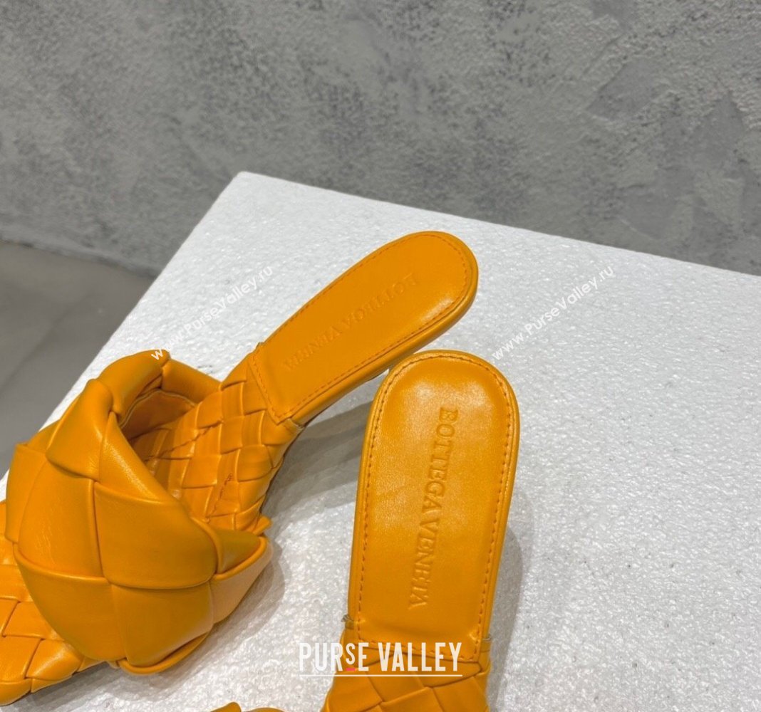 Bottega Veneta Lido Heel Slide Sandals 9.5cm in Intrecciato Leather Orange Yellow 2024 0430 (MD-240430178)
