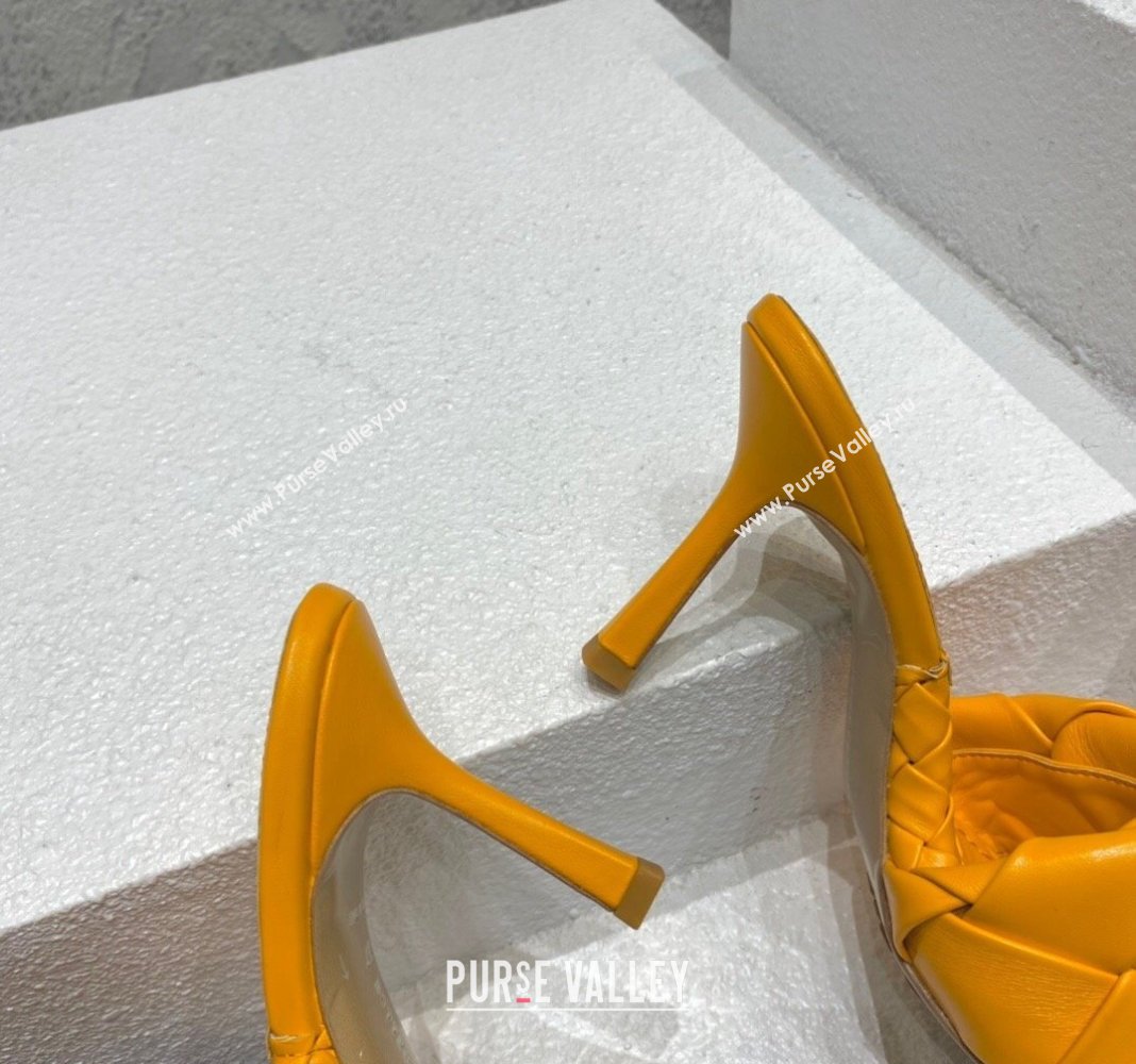 Bottega Veneta Lido Heel Slide Sandals 9.5cm in Intrecciato Leather Orange Yellow 2024 0430 (MD-240430178)