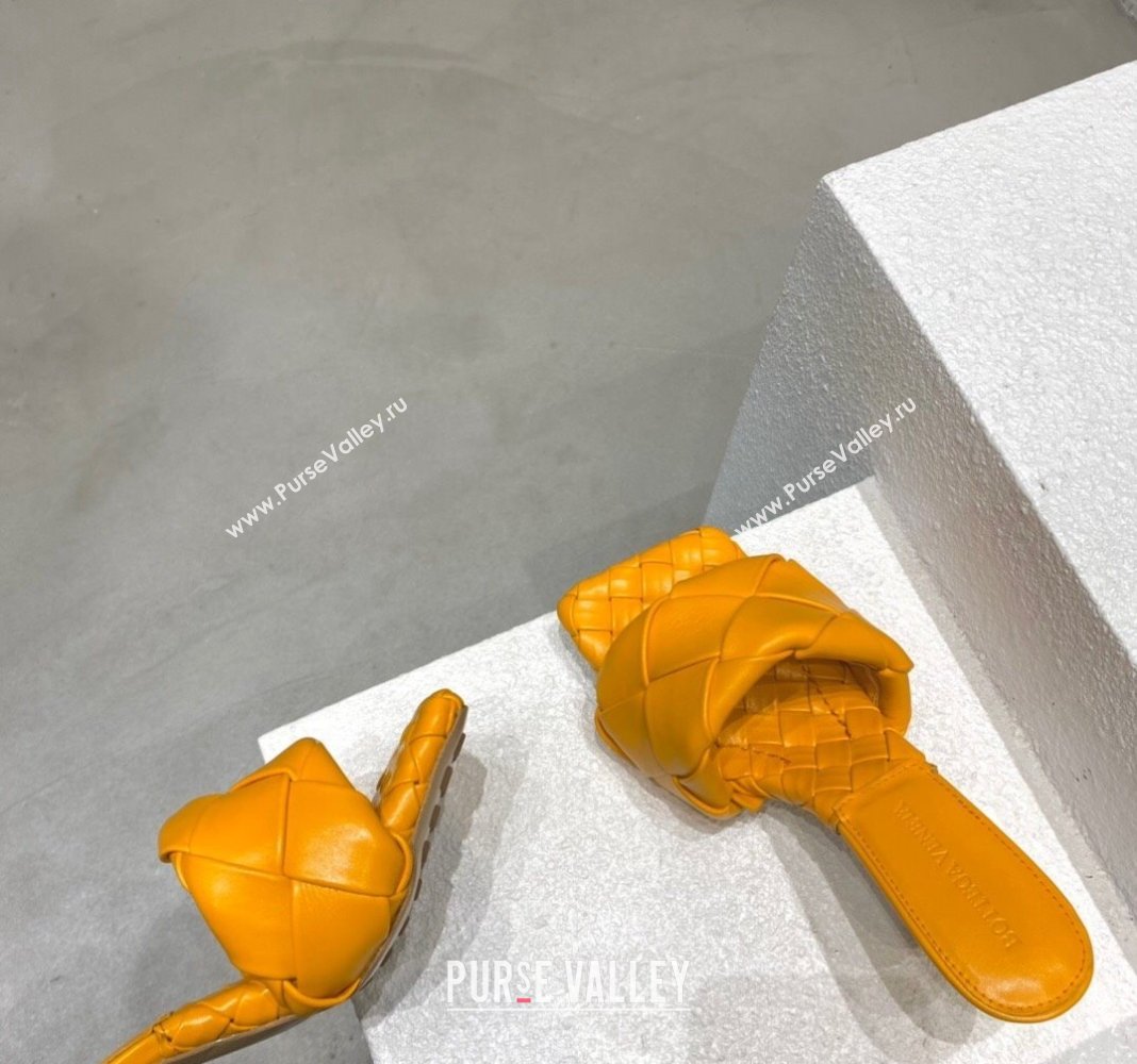 Bottega Veneta Lido Heel Slide Sandals 9.5cm in Intrecciato Leather Orange Yellow 2024 0430 (MD-240430178)